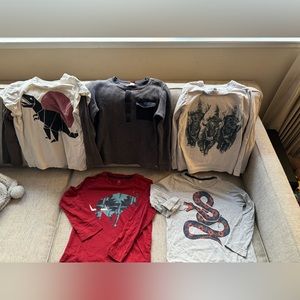 Tea Collection Boys Long Sleeved Tees sizes 6-7 and 8; 1 pr pants. Gently worn!